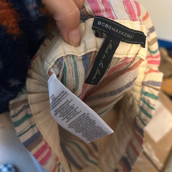 BcbgMaxazria Striped Multicolor Paperbag Cotton Shorts - Picture 3 of 5